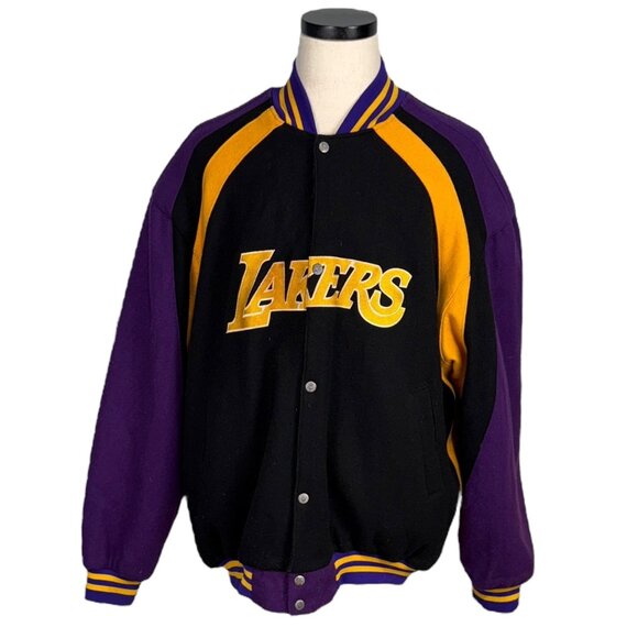 Los Angeles Lakers Jeff Hamilton 90s Wool Varsity Jacket 3XL Black/Gold/Purple - Picture 3 of 12